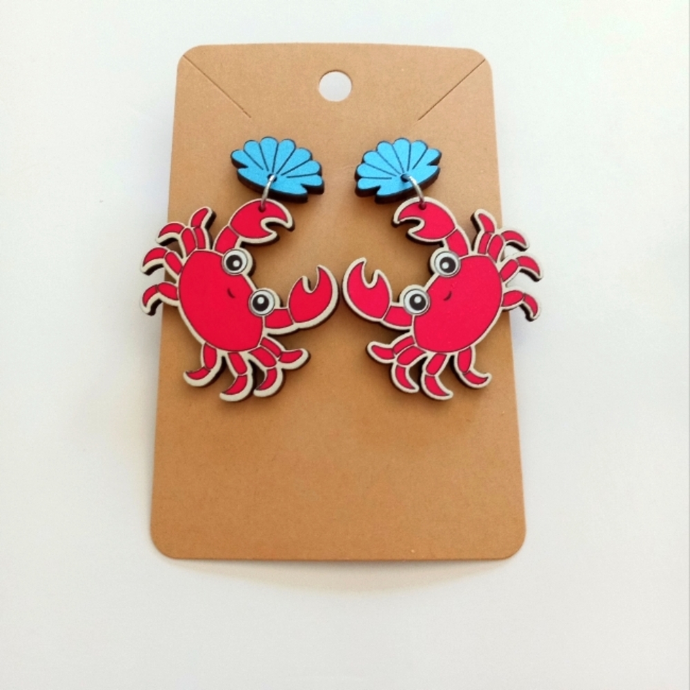 Playful Red and Blue Crab Earrings